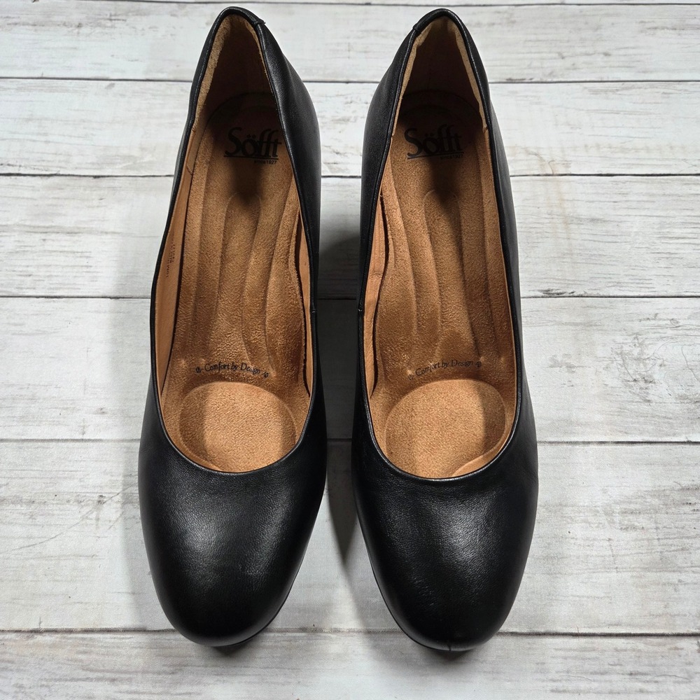 Sofft‎ Pumps Women 10M Black Leather Block Heel Round Toe Comfort SF0072901